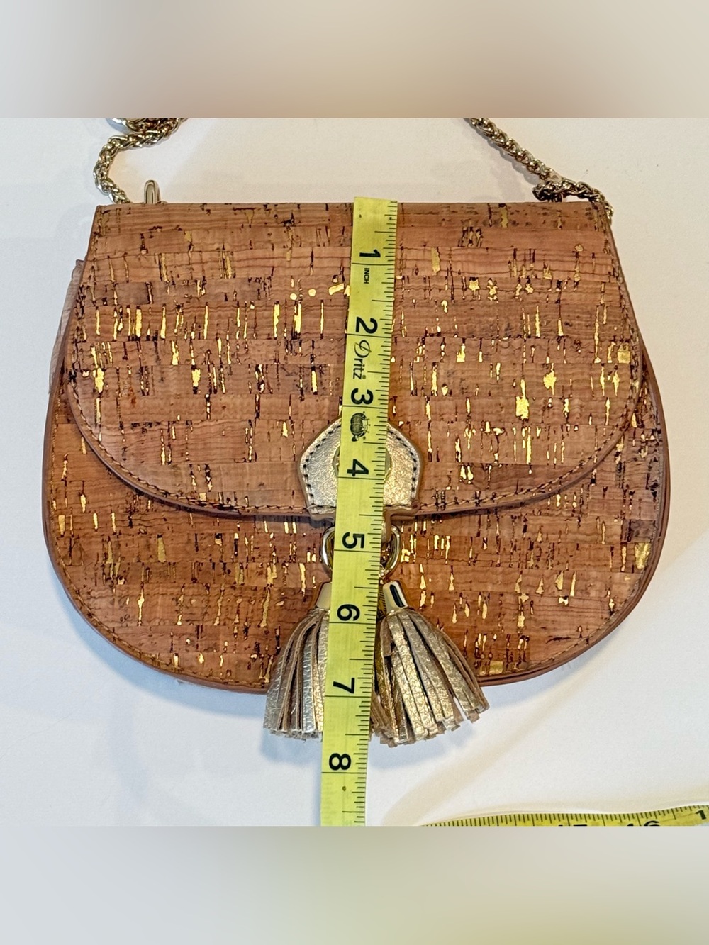 Lilly Pulitzer Sirena Cork Gold Metallic Crossbody Bag Chain Strap & Tassel - Picture 13 of 13